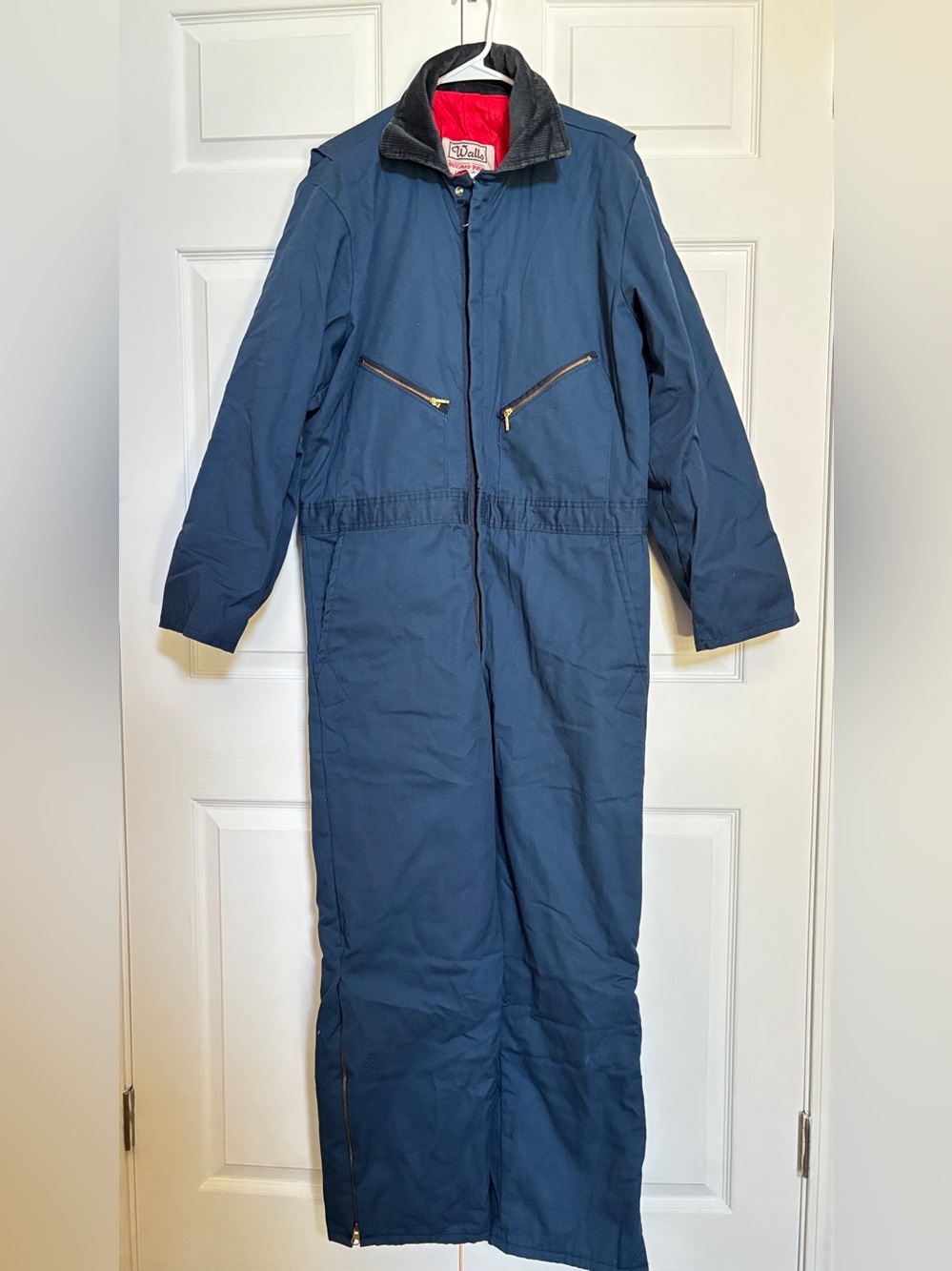 Walls Blizzard-Pruf USA Vintage Insulated Coveralls Navy Blue Gold Zip Workwear